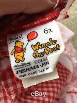 Girls Vintage Red Gingham Ruffle Dress With Sheer Pinafore Winnie The Pooh Twirl