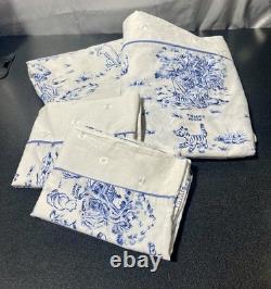 HTF Disney Winnie the Pooh Blue Toile Full Size Sheet Set with Pillowcases READ