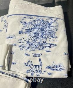 HTF Disney Winnie the Pooh Blue Toile Full Size Sheet Set with Pillowcases READ