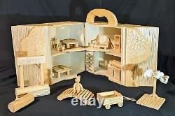Handcrafted Vintage Winnie The Pooh Wooden Tree house Dollhouse & Accessories
