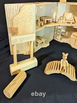 Handcrafted Vintage Winnie The Pooh Wooden Tree house Dollhouse & Accessories