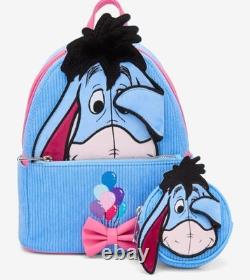Loungefly Disney Winnie the Pooh Eeyore Peeking Corduroy Blue Backpack & Coin Ba