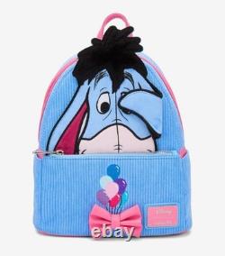 Loungefly Disney Winnie the Pooh Eeyore Peeking Corduroy Blue Backpack & Coin Ba