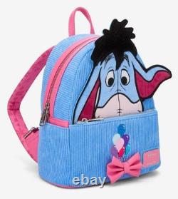 Loungefly Disney Winnie the Pooh Eeyore Peeking Corduroy Blue Backpack & Coin Ba