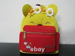 Loungefly Disney Winnie the Pooh Floral Crown Flocked Mini Backpack NWT