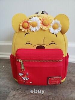 Loungefly Winnie The Pooh Floral Crown Love Flower Flocked Mini Backpack Disney