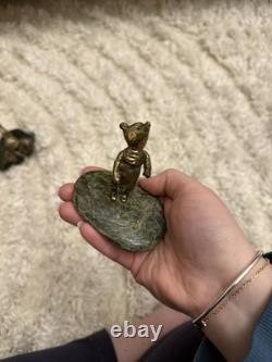 Malcom Moran Winnie the Pooh Bronze Sculpture on top of Jade stone