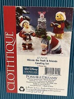 NIB 4 Clothtique Disney Showcase Winnie the Pooh & Friends Caroling Christmas