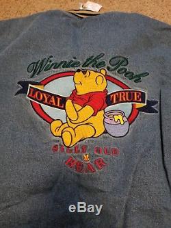 NWT Vintage Disney Store XL Winnie the Pooh Denim Varsity Jacket Coat withHood Vtg