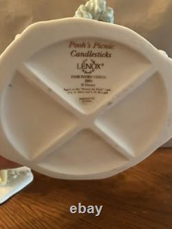 Pooh's Picnic Candlesticks Fine Ivory China 2004 Disney Lenox Brand