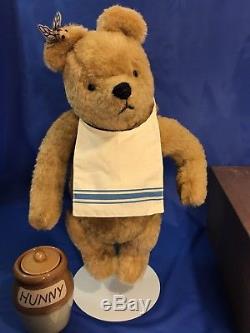 R John Wright Winnie the Pooh 14 Mohair Bear w Honey Pot 3882/5000 w Box &stand