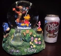 RARE Disney Winnie the Pooh Piglet Tigger Eeyore Raining Snowglobe Music Box