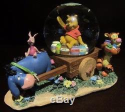 RARE Disney Winnie the Pooh Piglet Tigger Eeyore Wheelbarrow Snowglobe Music Box