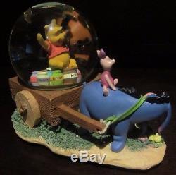 RARE Disney Winnie the Pooh Piglet Tigger Eeyore Wheelbarrow Snowglobe Music Box