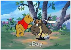 Rare Disney MASTER KEY Animation Cel/Bkgd. Painting-Winnie the Pooh & Owl COA