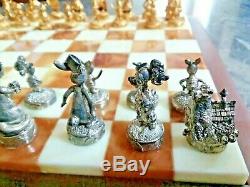 Rare Disney Winnie The Pooh Pewter Chess Set With Marble Board