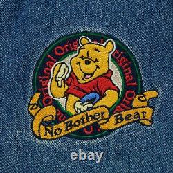 Rare VTG DISNEY Winnie The Pooh No Bother Bear Jean Jacket 90s XXXTentacion SZ L
