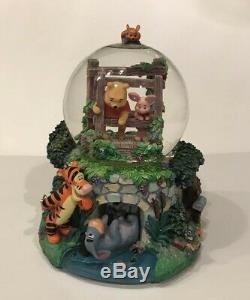 Retired Disney Winnie the Pooh Playing Poohsticks Musical Snow Globe With Tag