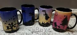 Set of 4 Disney Silhouette Mugs Peter Pan Winnie the Pooh Mary Poppins Mickey