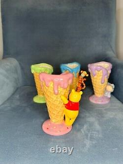 Set of Winnie & Friends Ceramic Waffle Ice Cream Cone Holder Cup Disney Rare