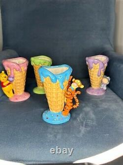 Set of Winnie & Friends Ceramic Waffle Ice Cream Cone Holder Cup Disney Rare