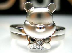 Sz 8 or 9 AUTH DISNEY WINNIE THE POOH BEAR 2-PC STERLING PLATINUM RING