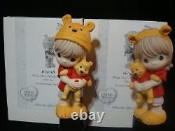 T Precious Moments-Disney-Boy/Girl withWinnie the Pooh Doll/Ears/Hat-RARE SET OF 2