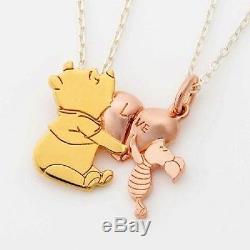 THE KISS Silver Winnie the Pooh & Piglet Pair Necklace Pendant Pink gold Heart