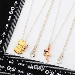 THE KISS Silver Winnie the Pooh & Piglet Pair Necklace Pendant Pink gold Heart