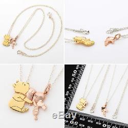 THE KISS Winnie the Pooh & Piglet Pair Necklace Pink Heart Silver Jewelry New