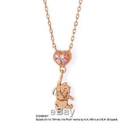 THE KISS Winnie the Pooh Zirconia Pink Gold Coating Heart Silver Necklace F/S