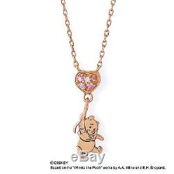 THE KISS Winnie the Pooh Zirconia Pink Gold Coating Heart Silver Necklace New