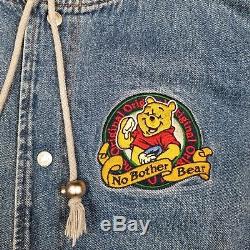 VTG Disney Store Winnie The Pooh Varsity Jean Denim Jacket Coat Hoodie 90s SZ M
