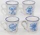 Vtg Disney Winnie The Pooh Blue Toile Dinnerware Cups 4 Pcs Stoneware Handle Mug