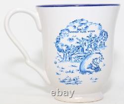 VTG Disney Winnie the Pooh Blue Toile Dinnerware Cups 4 Pcs Stoneware Handle Mug