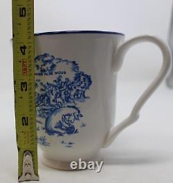 VTG Disney Winnie the Pooh Blue Toile Dinnerware Cups 4 Pcs Stoneware Handle Mug