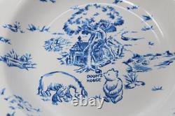 VTG Disney Winnie the Pooh Blue Toile Dinnerware Soup Bowl 4 Piece Set Stoneware