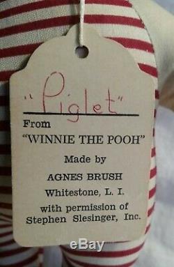 Vintage 1940s Agnes Brush Pre-Disney Winnie the Pooh Piglet with Original Tag