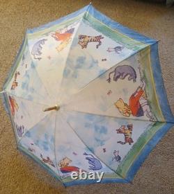 Vintage 1992 Disney Winnie The Pooh Umbrella Wood Handle Tigger Piglet Robin
