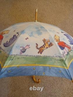 Vintage 1992 Disney Winnie The Pooh Umbrella Wood Handle Tigger Piglet Robin