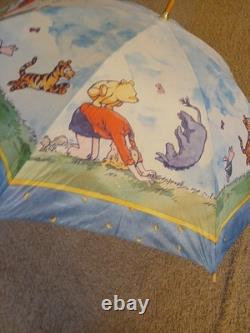 Vintage 1992 Disney Winnie The Pooh Umbrella Wood Handle Tigger Piglet Robin