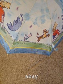 Vintage 1992 Disney Winnie The Pooh Umbrella Wood Handle Tigger Piglet Robin
