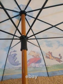 Vintage 1992 Disney Winnie The Pooh Umbrella Wood Handle Tigger Piglet Robin