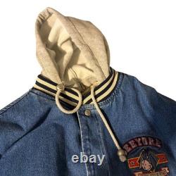Vintage 90s Disney Eeyore Hooded Denim Varsity Jacket Mens Large Embroidered