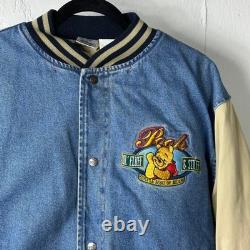 Vintage 90s Disney Winnie The Pooh Denim Varsity Bomber Jacket