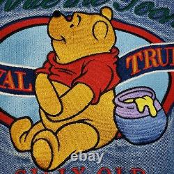 Vintage 90s Disney Winnie The Pooh Embroidered Khaki Denim Varsity Jacket Large