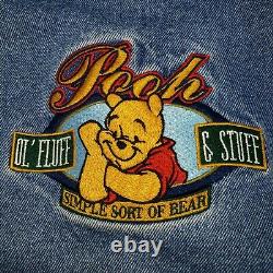 Vintage 90s Disney Winnie The Pooh Embroidered Khaki Denim Varsity Jacket Large