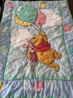 Vintage 90s Disney Winnie the Pooh Piglet Balloon Nursery Blanket Kids 100 Acre