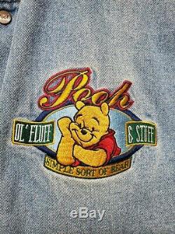 Vintage Disney Store Winnie The Pooh Denim Varsity Jacket Embroidered Size M/L