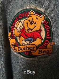 Vintage Disney Store Winnie The Pooh Varsity Denim Jacket Size Mens Medium